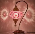 Demmex Turkish Moroccan Mosaic Table Lamp Swan Neck Handmade Desk Bedside Night Decorative Tiffany Style Light Lampshade Pink 