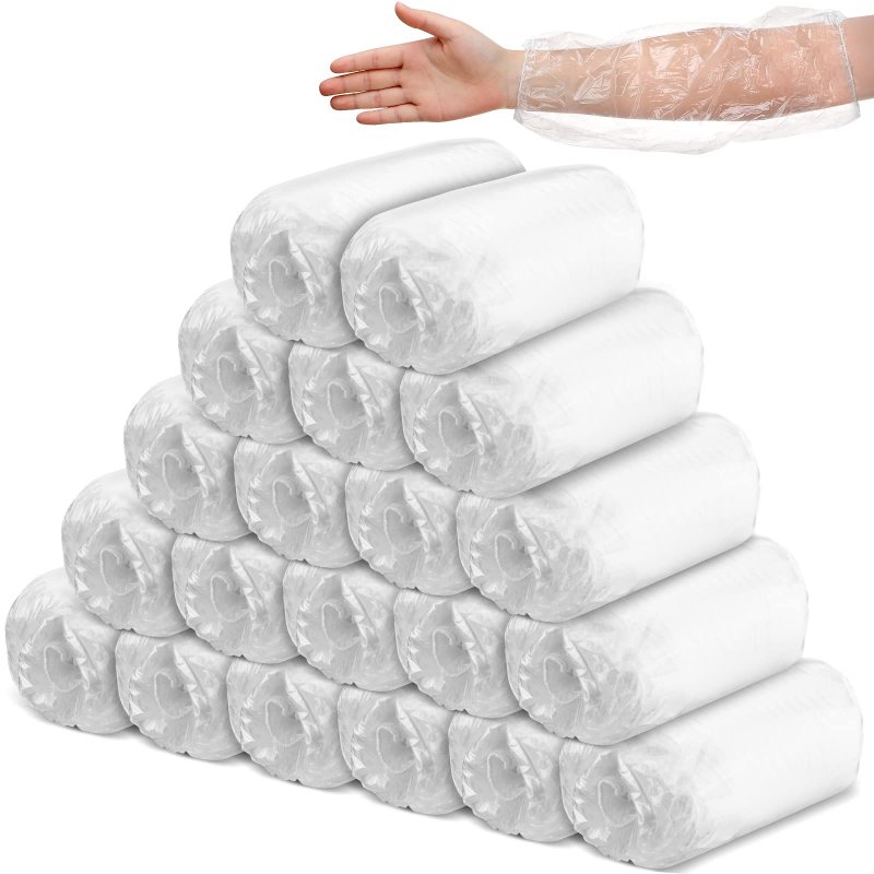 Yinder 200 Pcs Plastic Disposable Sleeves Waterproof Sleeve Protector For Arm With Elastic On Cuff Clear