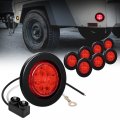 True Mods 8pc 2 5 In Red Round Led Trailer Clearance Side Marker Lights Dot Approved Waterproof Submersible With Reflector And 