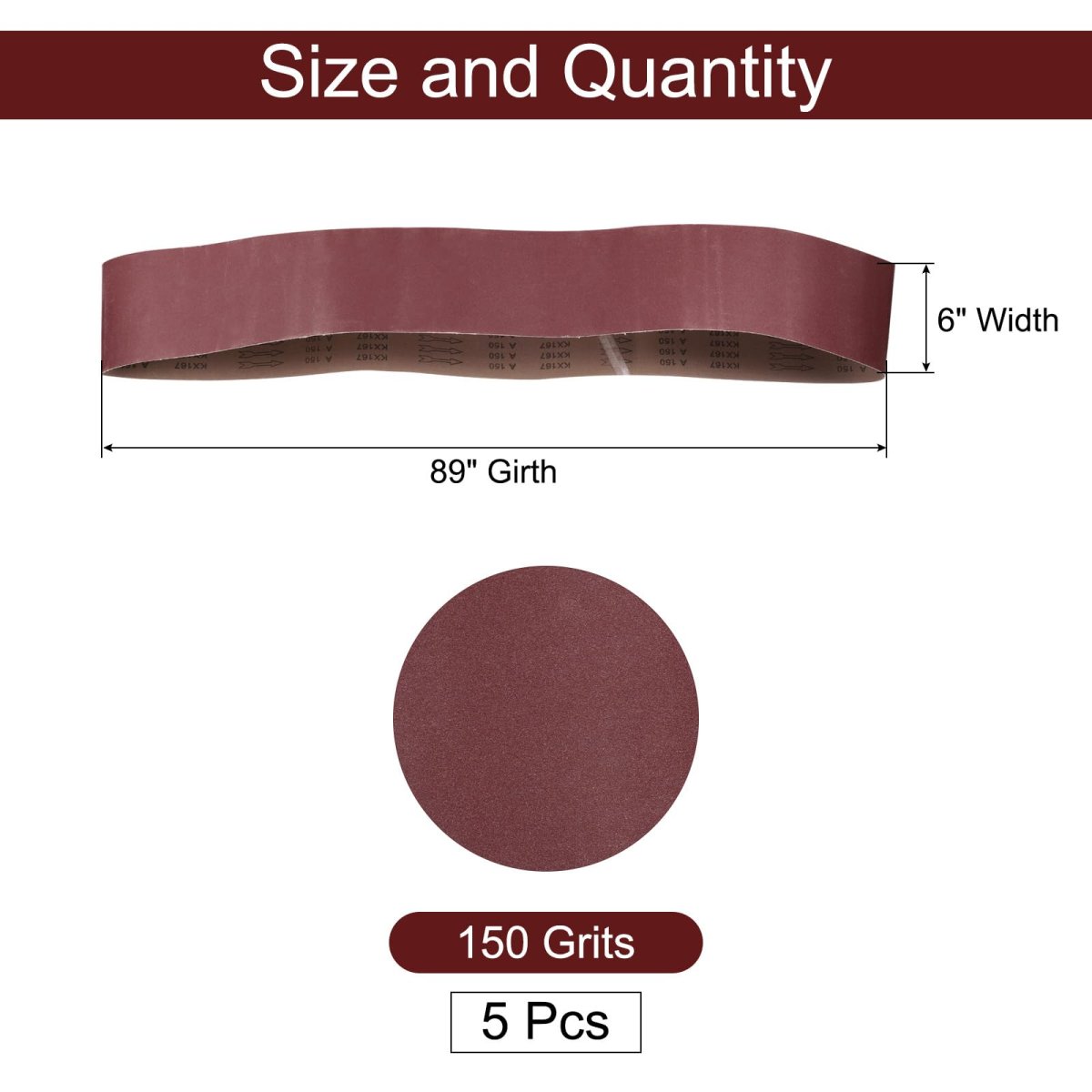 5pcs 6 X 89 Sanding Belts 150 Grits Aluminum Oxide Abrasive Belt Sander Paper Papers For Metal Wood Grinding Polishing Reddish