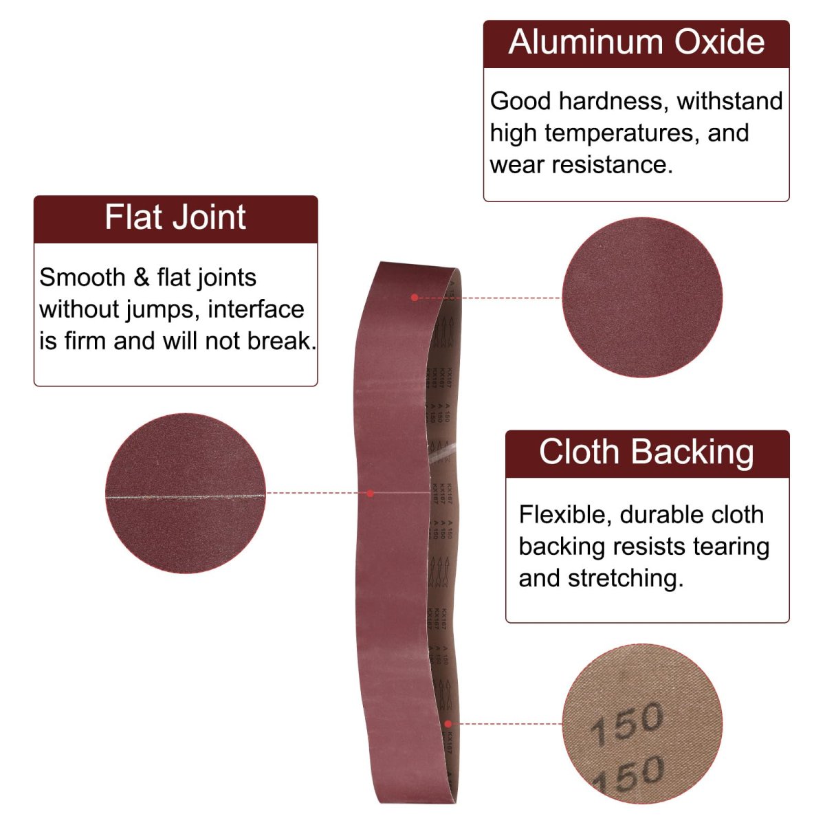 5pcs 6 X 89 Sanding Belts 150 Grits Aluminum Oxide Abrasive Belt Sander Paper Papers For Metal Wood Grinding Polishing Reddish