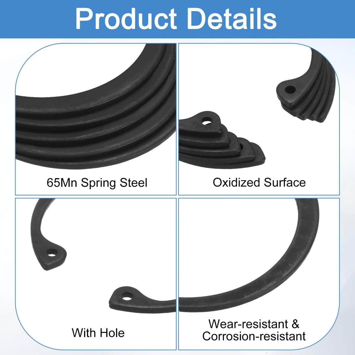 50pcs 3 8 Internal Retaining Ring Circlip 65 Mn Spring Steel Snap Rings C-clips For Grooved Shaft Studs Black