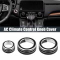 X Autohaux 3pcs Air Conditioner Knob Ring Covers Volume Control Button Cover Trim For Honda Crv 2017 2018 2019 2020 2021 Black