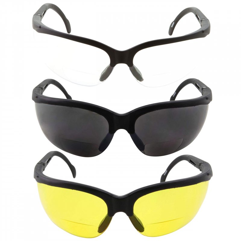 Bifocal Safety Reading Glasses 3 Pack Diopter 2 00 Ansi Z 87 Certified Uv400 Protection Clear Black And Yellow Lenses With Side