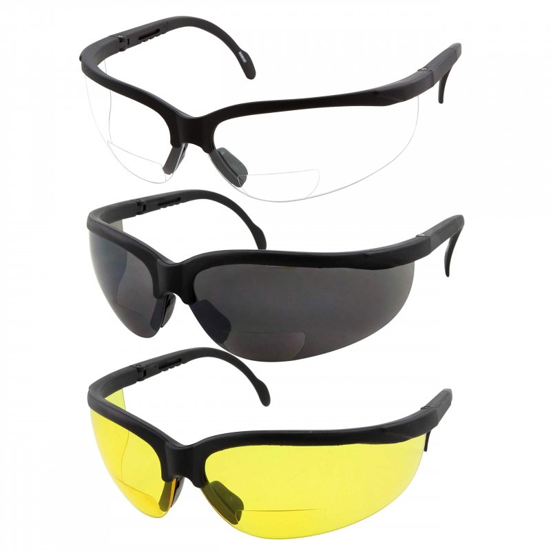 Bifocal Safety Reading Glasses 3 Pack Diopter 2 00 Ansi Z 87 Certified Uv400 Protection Clear Black And Yellow Lenses With Side