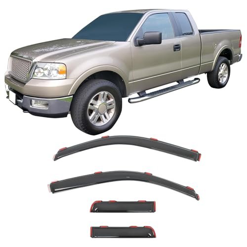 Ikon Motorsports In Channel Window Visors For 2004-2014 Ford F150 Extended Cab Slim Style Acrylic Smoke Rain Guards Side Wind