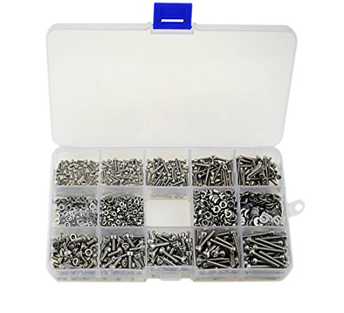 1200 Piece 304 Stainless Steel M2 And M3 Hex Socket Head Cap Screw Nut Assortment Kit With Plastic Box Silver Metric Fasteners