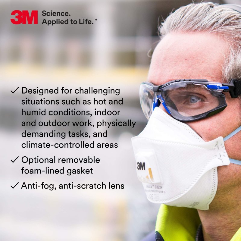 3m S1101sgaf-kt -s1101 Safety Glasses Solus 1000 Series 1 Pair Ansi Z87 Scotchgard Anti-fog Clear Lens Blue Black Frame