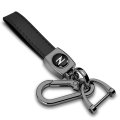 Nissan 370z Z Logo In Black On Leather Loop-strap Dark Gunmetal Hook Key Chain 