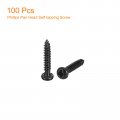 Uxcell 2 X 1 Phillips Pan Head Self-tapping Screw 100pcs 304 Stainless Steel Round Wood Full Thread Black