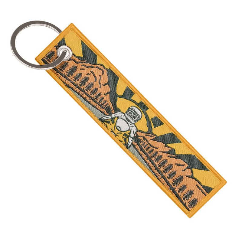 Sunset Rider Keychain For Motorcycles Scooters And Cars Scratch Resistant Fabric Key Tag With Metal Red Cable Rings 5 12 In