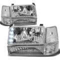 Dna Motoring Hl-oh-f15092-6p-led-ch-cl1 Chrome Housing Headlights Replacement For 92-96 Bronco F150 F250 F350 