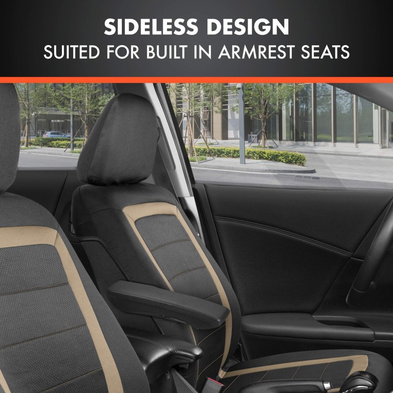 Freshmesh Car Seat Covers Full Set With Beige Accent Mesh Front And Split Bench Back Protectors For Auto Truck Van Suv