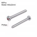 Uxcell M3x22mm Machine Screws Pan Phillips Cross Head Screw 304 Stainless Steel Fasteners Bolts 60pcs