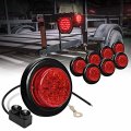 True Mods 8pc 2 Red Round Trailer Led Clearance Marker Lights Dot Fmvss 108 Sae P2 Reflector Lens Grommet Flush-mount 