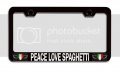 Peace Love Spaghetti Italian Italy Black Metal License Plate Frame Tag Holder F83 