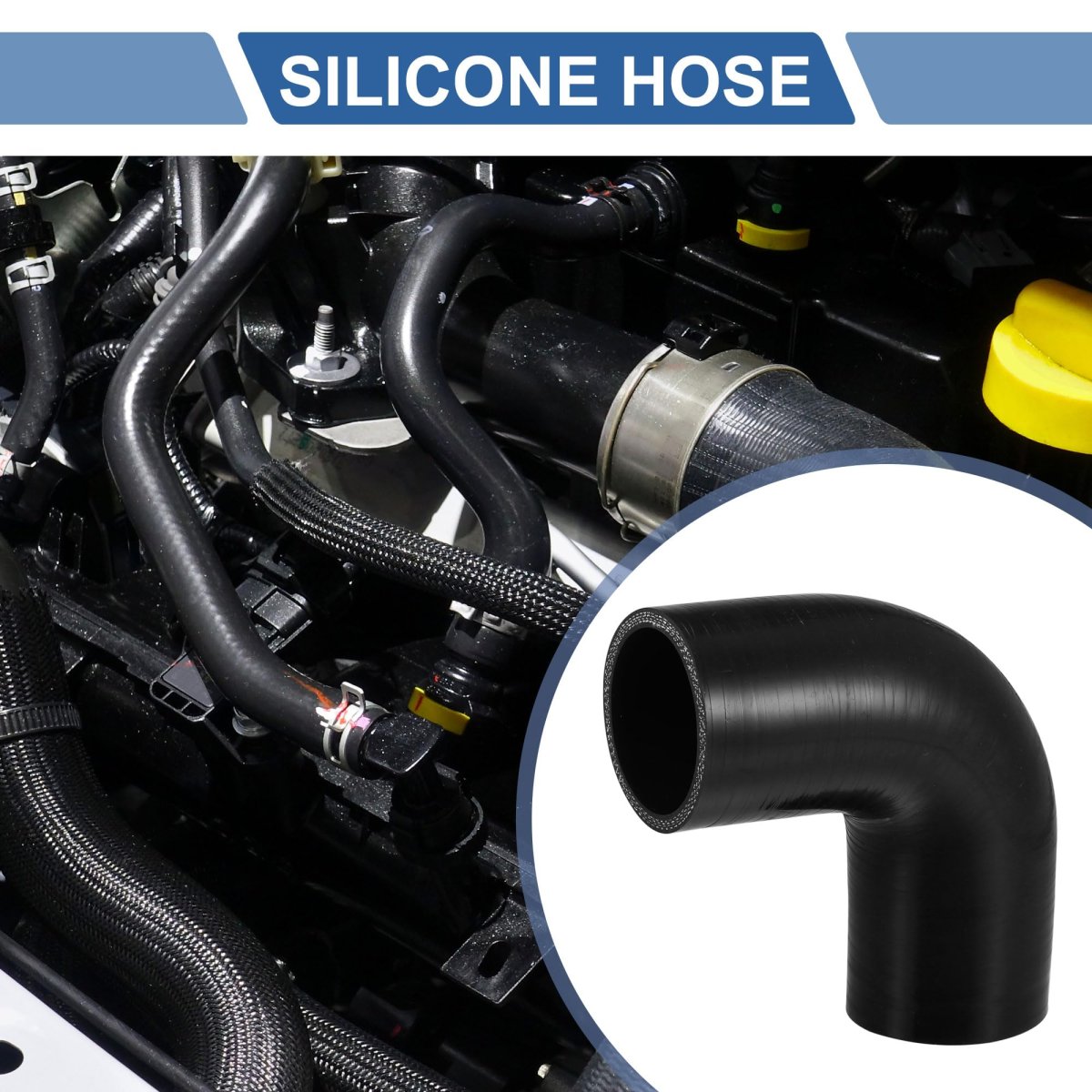 1 Set 54mm 2 13 Id 100mm 3 94 Length 90 Degrees Black Car Silicone Hose Coolant With Clamps Universal