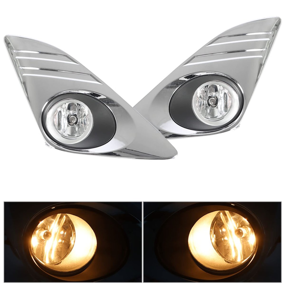2-pack Fog Light Assembly Chrome Cover Switch Wiring Bulb Kit Replacement For Camry 2012-2014