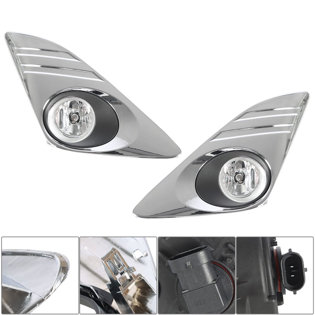 2-pack Fog Light Assembly Chrome Cover Switch Wiring Bulb Kit Replacement For Camry 2012-2014