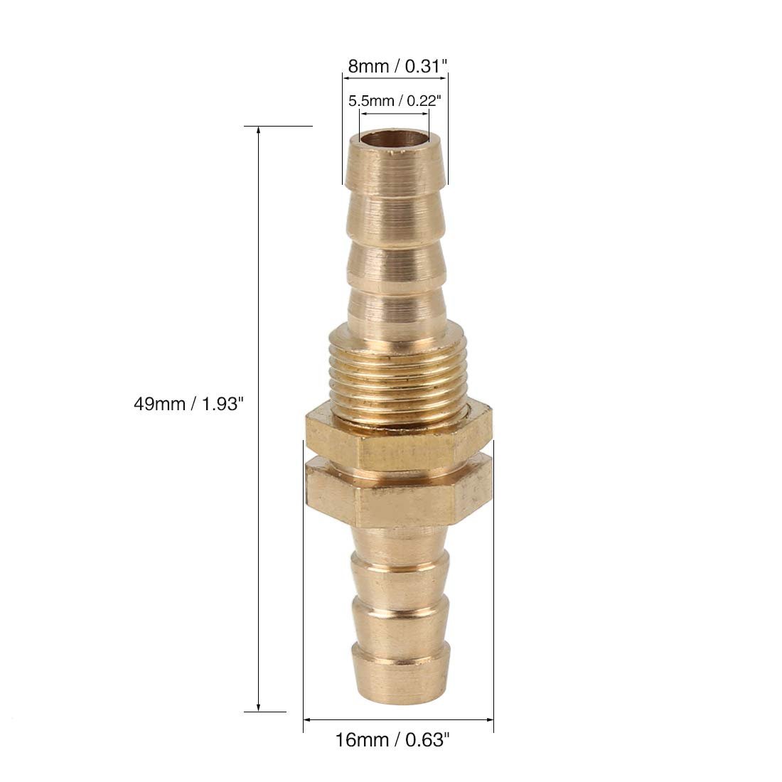 5 Pcs 8mm Brass Hose Barb Fitting Connector For Joiner Air Water Fuel Pipe