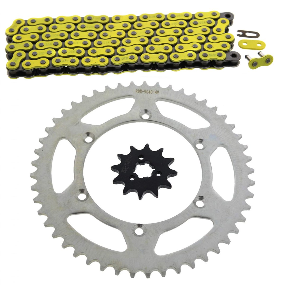 Kawasaki Kx125 Yellow Chain And Sprocket Kit 12 49 112l For 1996 1997 1998 1999 Models Steel Front Rear Sprockets With Non O