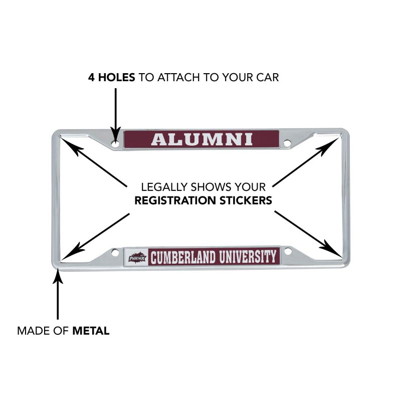 Cumberland University Phoenix License Plate Frame Officially Licensed Metal Car Tag Holder For Us And Canadian Plates 6 25 X 12