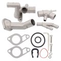Newyall Cast Aluminum Thermostat Housing Cover Coolant Flange Cooling Hose Water Distribution Pipe Upgrade Kit
