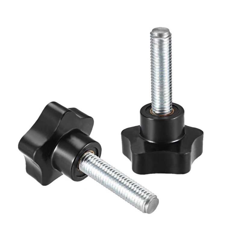 2 Pcs Star Knobs Grips M12 X 50mm Male Thread Steel Zinc Stud Black Pp
