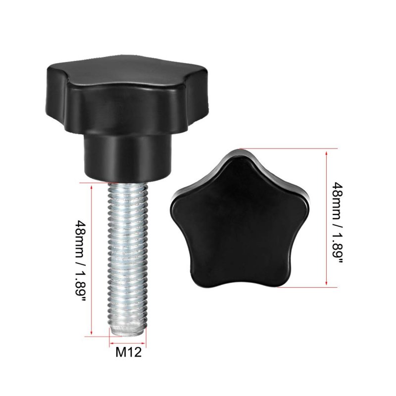 2 Pcs Star Knobs Grips M12 X 50mm Male Thread Steel Zinc Stud Black Pp