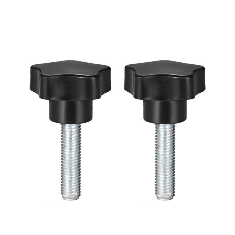 2 Pcs Star Knobs Grips M12 X 50mm Male Thread Steel Zinc Stud Black Pp