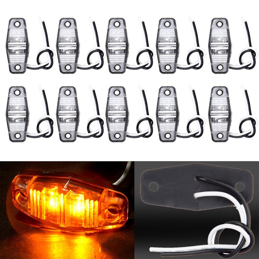 10 Pack Side Marker Trailer Lights Clear Lens Amber Light Waterproof Clearance For Truck Rv Atv And Heavy Duty Vehicle Surface
