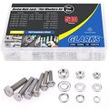 Glarks 510 Pieces Flat Hex Stainless Steel Screws Bolts Nuts Lock And Gasket Washers Assortment Kit