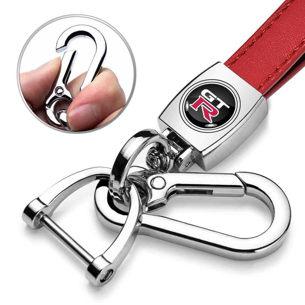 Nissan Gt-r In Black On Red Leather Loop-strap Chrome Hook Key Chain