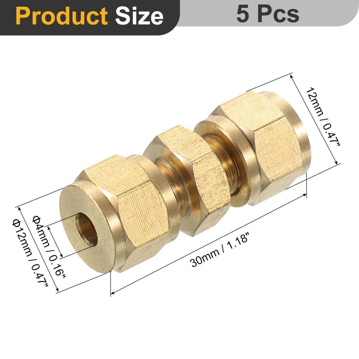 5pcs Brass Compression Tube Fitting 4mm Od Npt Thread Union Sleeves Straight Coupling Adapter