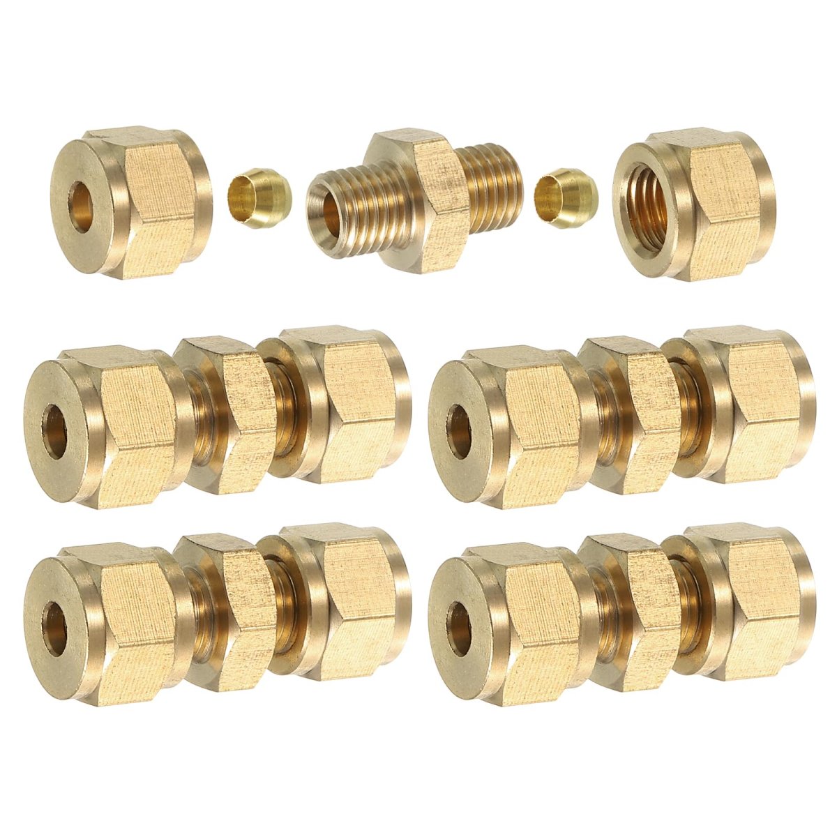 5pcs Brass Compression Tube Fitting 4mm Od Npt Thread Union Sleeves Straight Coupling Adapter
