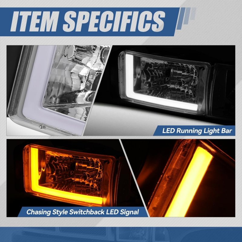 Auto Dynasty 4pcs Sequential L-led Drl Switchback Headlights Assembly For Dodge Ram 1500 2500 3500 1994-2002 Driver And