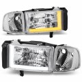 Auto Dynasty 4pcs Sequential L-led Drl Switchback Headlights Assembly For Dodge Ram 1500 2500 3500 1994-2002 Driver And 