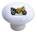 Set Of 2 Yellow Motorcycle Ceramic Cabinet Drawer Pull Knobs 