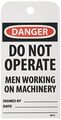 Nmc Rpt4 Danger Do Not Operate Men Working On Machinery Accident Prevention Tag Unrippable Vinyl 3 Length 6 Height Black Red 