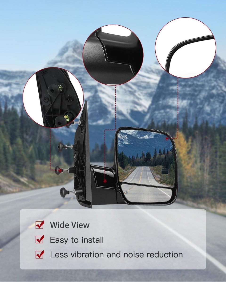 Right Side View Mirror For 2002 2008 Ford E150 E250 E350 E450 E550 Van Manual Fold Non Heated With Puddle Light Adjustment