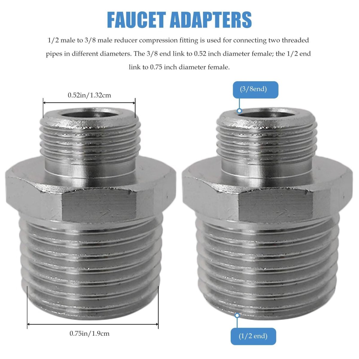 2 Pack Heavy-duty Nickel Plated Brass Adapter 1 To 3 8 Male Compression Fitting Leak-proof Compatible For Rv Kitchen Includes