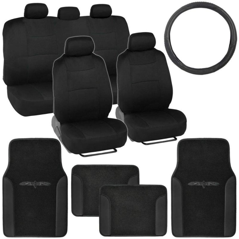 Bdk Black Combo Fresh Design Matching All Protective Seat Covers 2 Front 1 Bench Ergonomic Steering Cover Piece Heavy