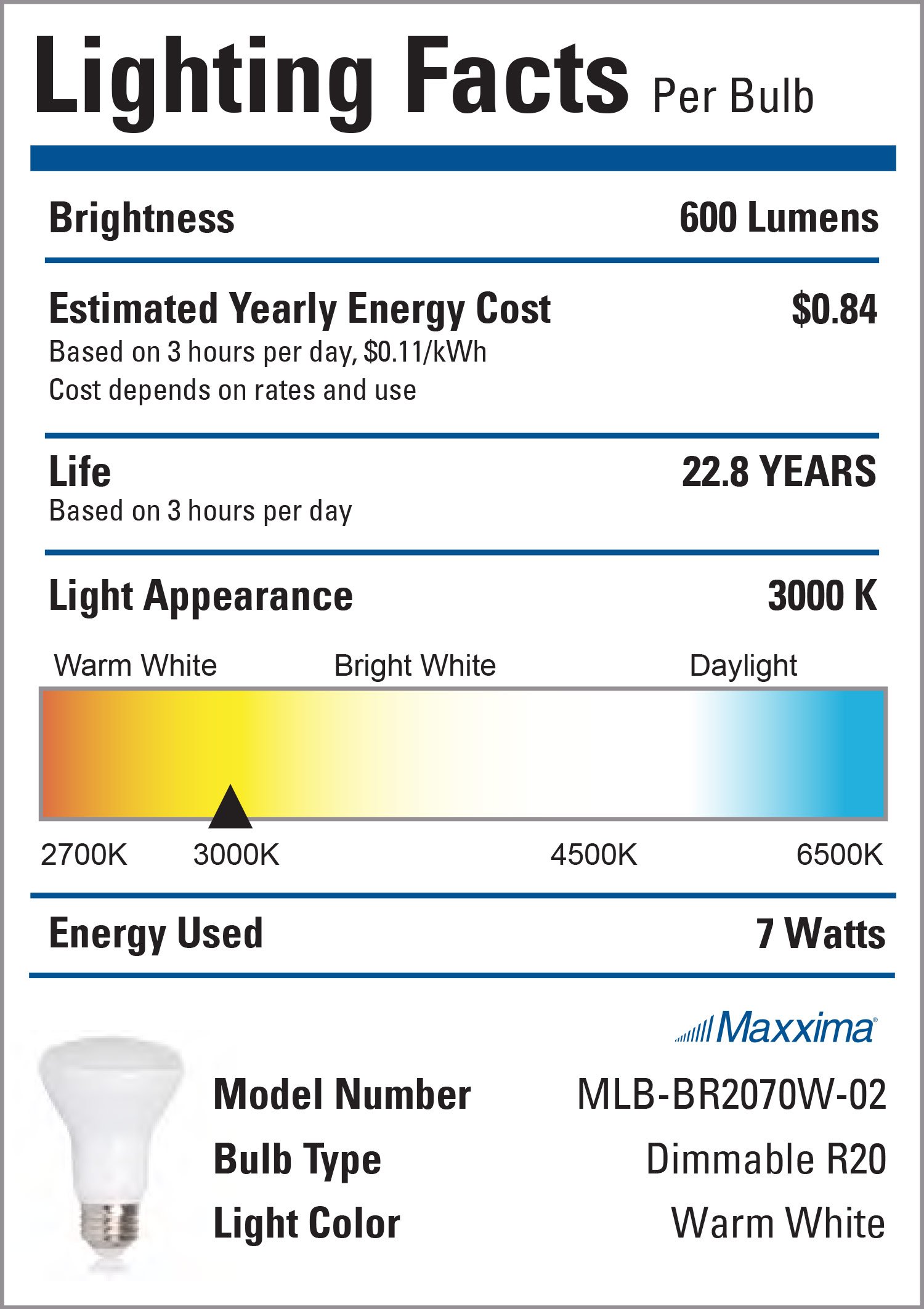 Maxxima Led Br20 50 Watt Equivalent Dimmable 7 Warm White R20 600 Lumens Energy Star 3000k Pack Of 4