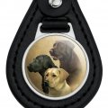 Graphics More Black Leather Labrador Retriever Trio Dogs Portrait Keychain