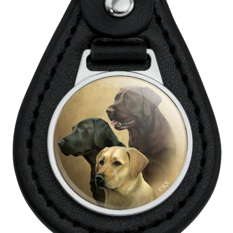 Graphics More Black Leather Labrador Retriever Trio Dogs Portrait Keychain