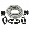 6an 20ft Fuel Line Hose Kit Ptfe E85 Nylon Stainless Steel Braided Oil Gas Fuel End Fitting With 10pcs Swivel Adapter Silver 