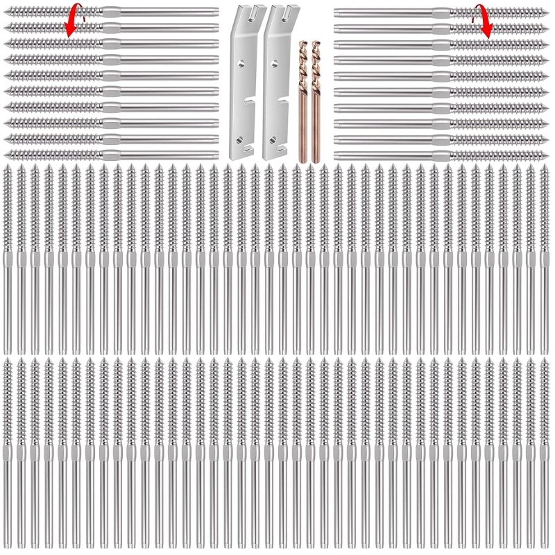 60 Pack Stainless Steel Cable Railing Lag Swage Screws 30 Pairs Left And Right Handed Thread For 1 8 In Deck Kit Wood Posts