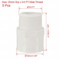 Uxcell 25mm Slip X 3 4 Pt Male Thread Pvc Pipe Fitting Adapter Connector For Cold-water Pressure Distribution Systems 5pcs