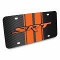 Ipick Image For Dodge Srt 3d Logo In Orange On Stripe Black Carbon Fiber Look Premium Stainless Steel License Plate Design And