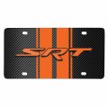 Ipick Image For Dodge Srt 3d Logo In Orange On Stripe Black Carbon Fiber Look Premium Stainless Steel License Plate Design And